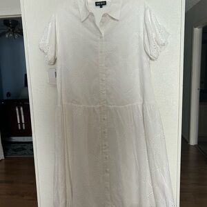 Elegant White Eyelet Midi Dress